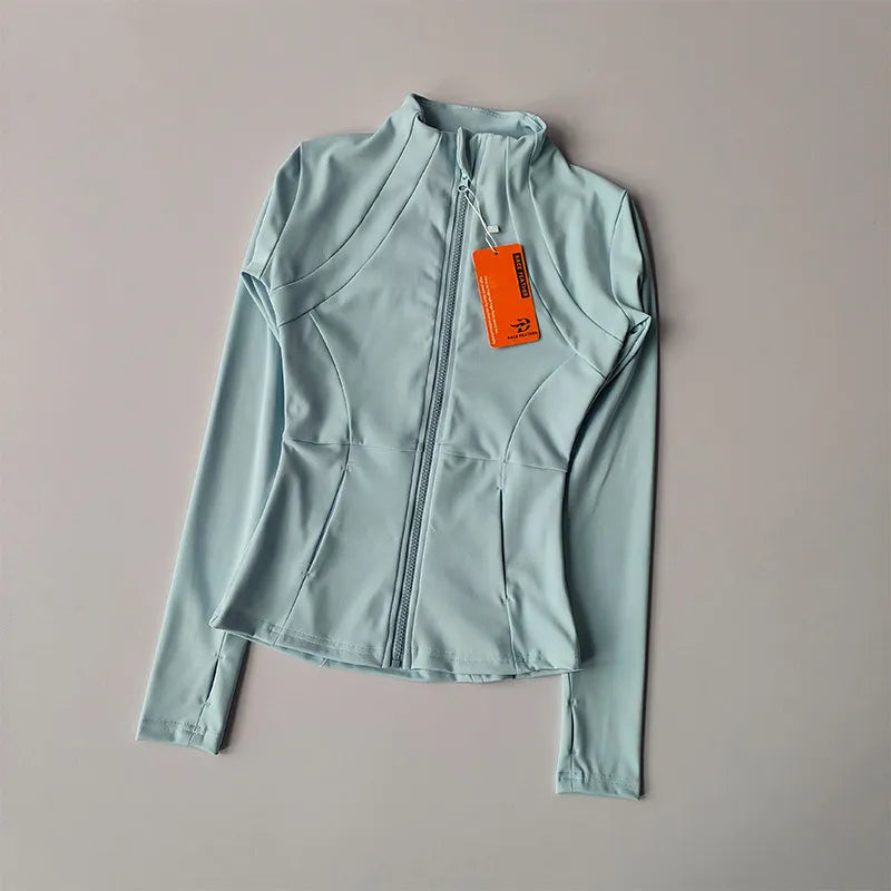 Outdoor Sports Long Sleeved Women Slim Quick Dry Zipper Cardigan Stand Up Collar Jacket