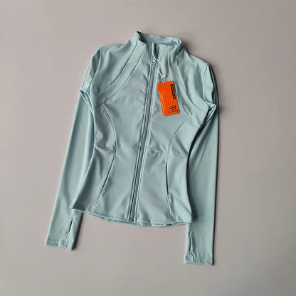Outdoor Sports Long Sleeved Women Slim Quick Dry Zipper Cardigan Stand Up Collar Jacket