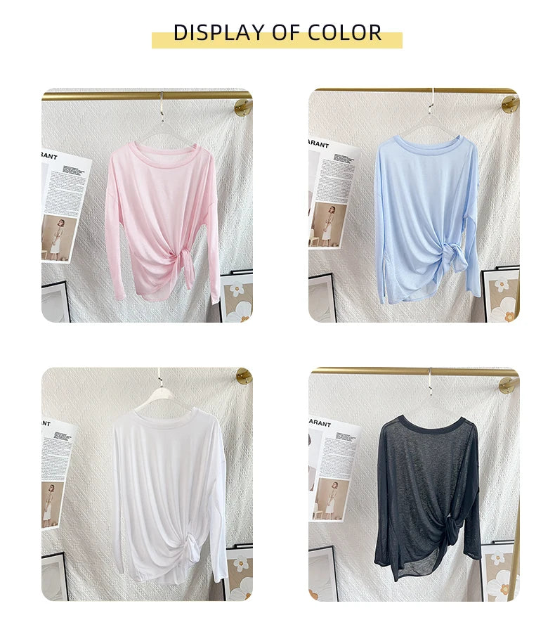 Women's Fitness Sports T-shirt Loose Long Sleeve Breathable Comfort Side-Opening