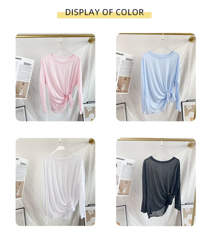 Women's Fitness Sports T-shirt Loose Long Sleeve Breathable Comfort Side-Opening