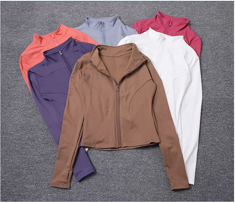 Women Sport Jacket Long Sleeve Shirt Workout Gym Training Clothing Yoga Sportswear
