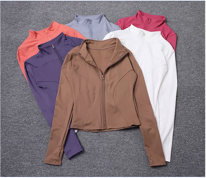 Women Sport Jacket Long Sleeve Shirt Workout Gym Training Clothing Yoga Sportswear