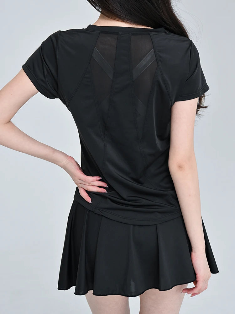 style tennis sports set gym top short sleeve running quick-drying short skirt