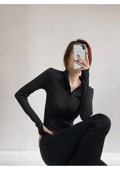 Quick Drying Sports Tight Top Yoga Jacket Long Sleeve S-3XL