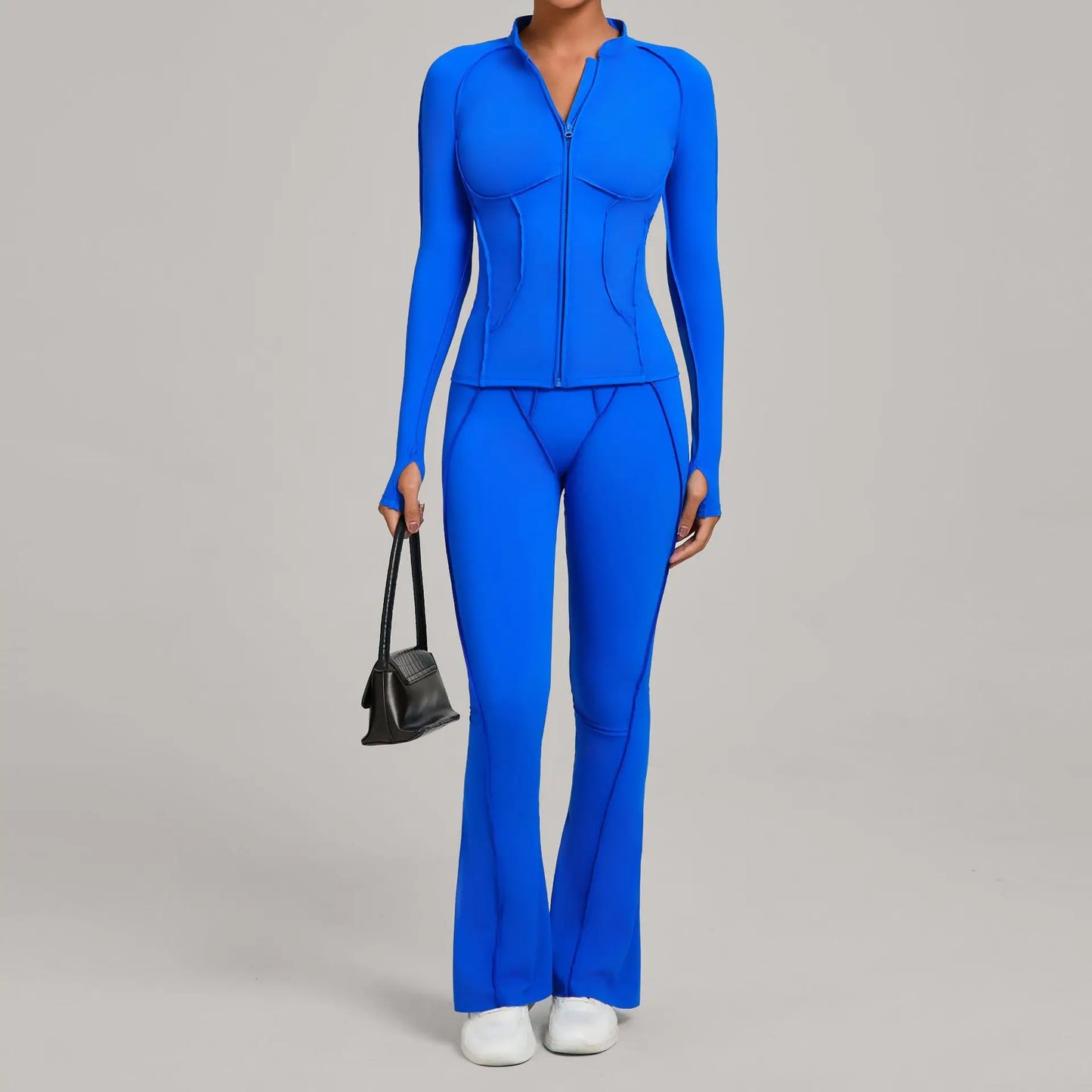 Gym Yoga Outfit Zipper Long Sleeve Fitness Suit Daily Casual Fitness Sportswear Two-Piece Sets
