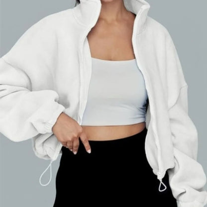 Women's Sports Coat Fleece-lined Warm Casual Loose Crop Tops Long Sleeve