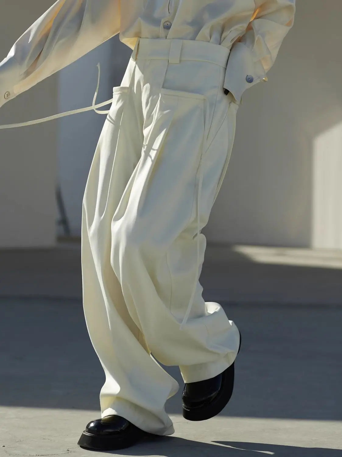 Casual Trousers New Strap Design High-waisted Slimming Loose Floor-like Wide-leg Pants