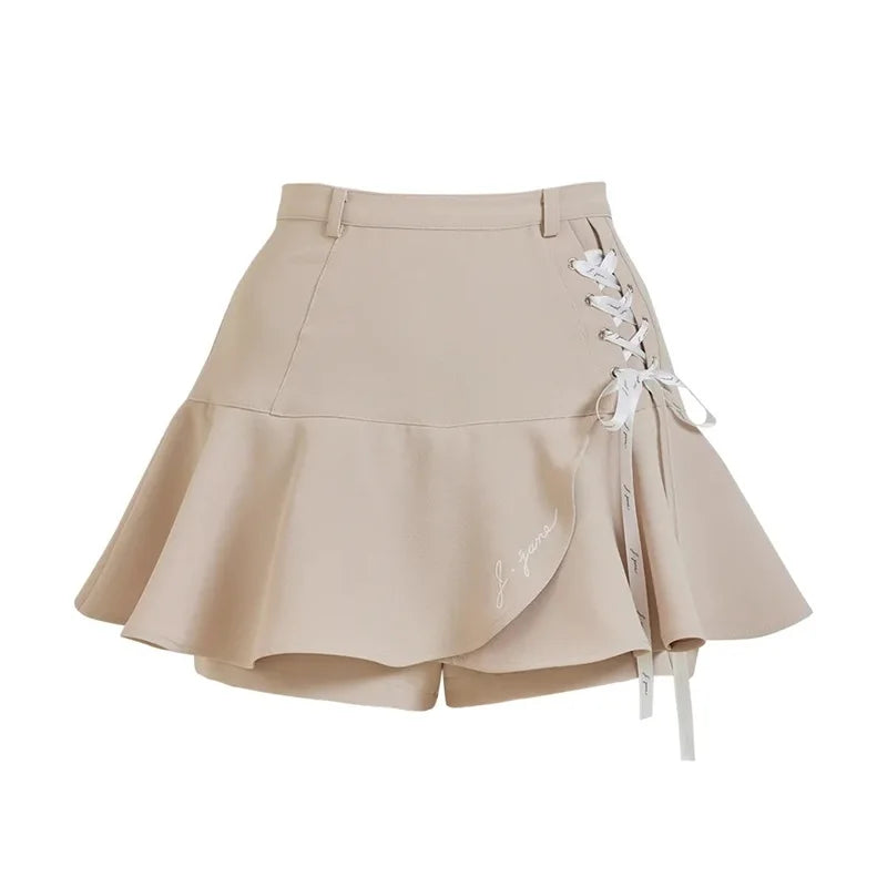 Short Sleeve Tops Golf T-shirts Quick-dry Breathable Shirts Lace Up Pleated Golf Skirt