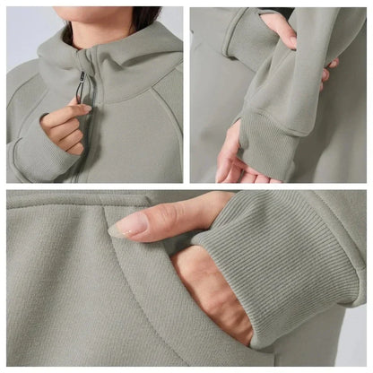 Women's Half-Zip Hoodies Fleece Sweatshirt Sports Jacket with Thumbhole