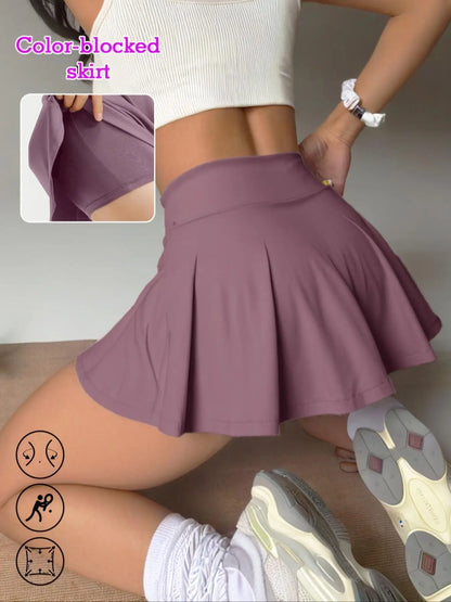 Women's High Waist Slim-Fit Sporty Skirt Pants with Lining Shorts, Tennis Dress for Gym, Tennis & Casual Wear