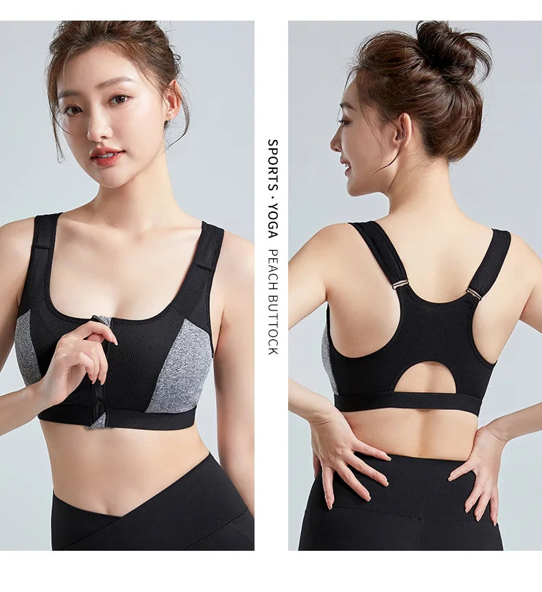Yoga Sports Bra Push Up Sportwear Workout Vest for Women Front Zipper