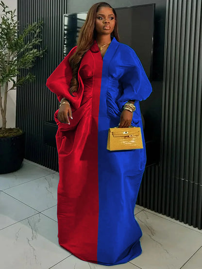 casual dresses loose V-neck long sleeved elegant party evening dresses pleated waist