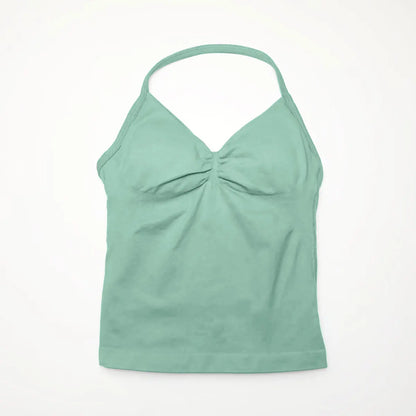 Longline Strappy Top Sports Fitness Tank Top Gym Beautiful Open Back Bra Halter