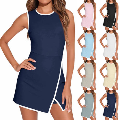 Tennis Dress Workout Dress Athletic Sleeveless Active Dresses Built In Shorts Fashion tight fitting Sports Skirt
