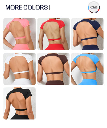 Sports Muscle Back Tee Padded Backless Sports Shirts Workout Yoga T-Shirt