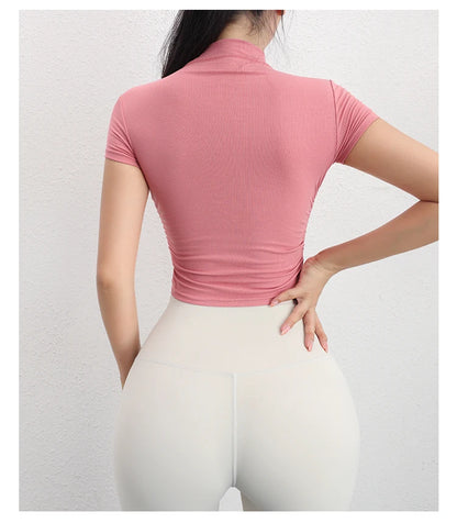 Sports Crop Tops For Women Yoga Wear Short Sleeve Solid Color T shirt