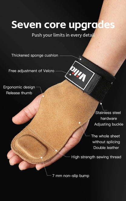 2 Piece Leather Weight Lifting Training Gloves Palm Protection Fitness Grips