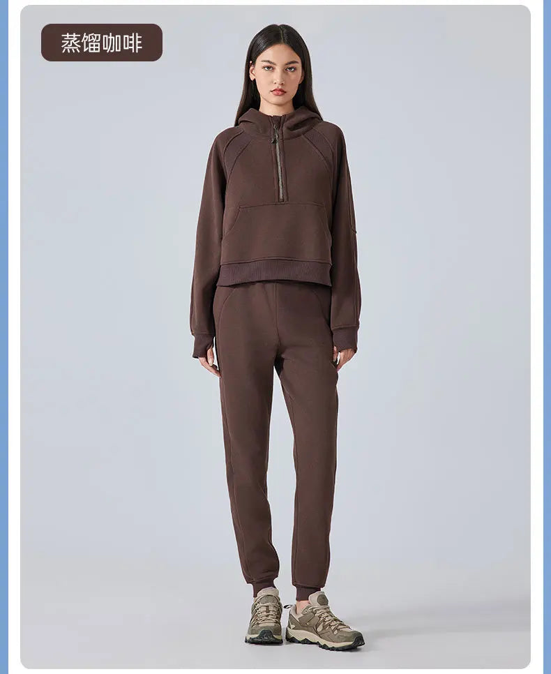 Women's Half-Zip Hoodies Fleece Sweatshirt Sports Jacket with Thumbhole