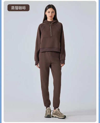 Women's Half-Zip Hoodies Fleece Sweatshirt Sports Jacket with Thumbhole