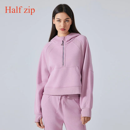 Women's Half-Zip Hoodies Fleece Sweatshirt Sports Jacket with Thumbhole