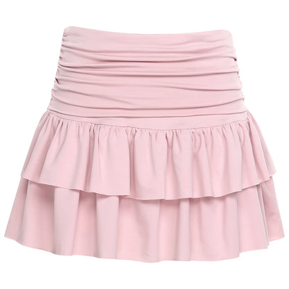 Athletic Tennis Miniskirt Built-in Shorts Ruched Waist Tiered Pleated Hem Stretchy Skirt Y2K Flared Flowy Short Skirts