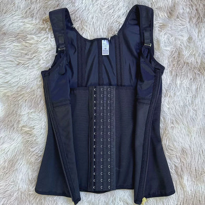 Double Compression Vest Bra Waist Trainer Corset with 17 Steel Bone Flat Belly Strap Slim Body Shaper