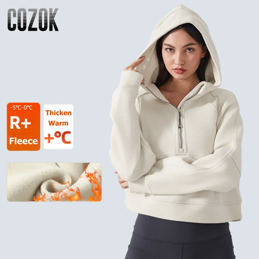 Women's Half-Zip Hoodies Fleece Sweatshirt Sports Jacket with Thumbhole