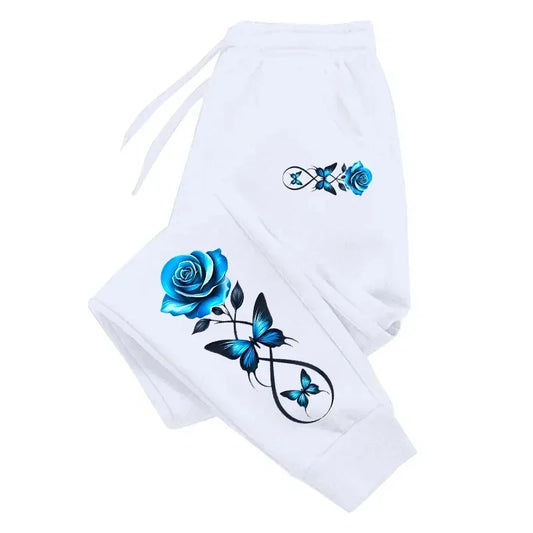 Casual High Quality Outdoors Sweatpants Printed Rose Elastic Band Trousers Drawstring Sports Clothing