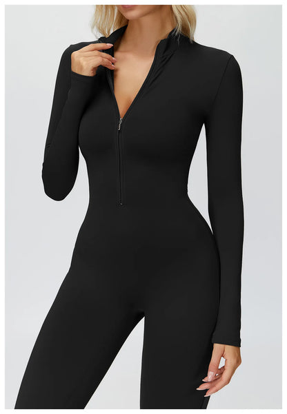 Yoga Suit Gym Set Tracksuit Zipper Long Sleeved Sports Jumpsuit Push Up Workout Clothes