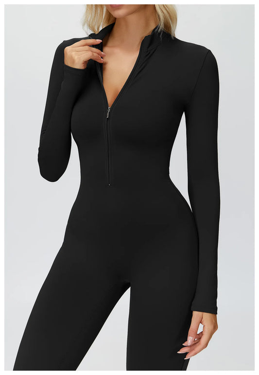 Yoga Suit Gym Set Tracksuit Zipper Long Sleeved Sports Jumpsuit Push Up Workout Clothes