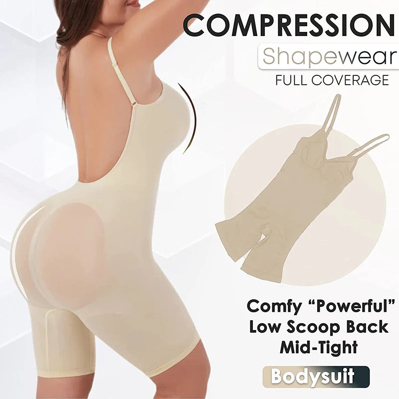 Women Seamless Low Back Bodysuit Shapewear Waist Trainer Body Shaper Open Crotch Slimming Underwear