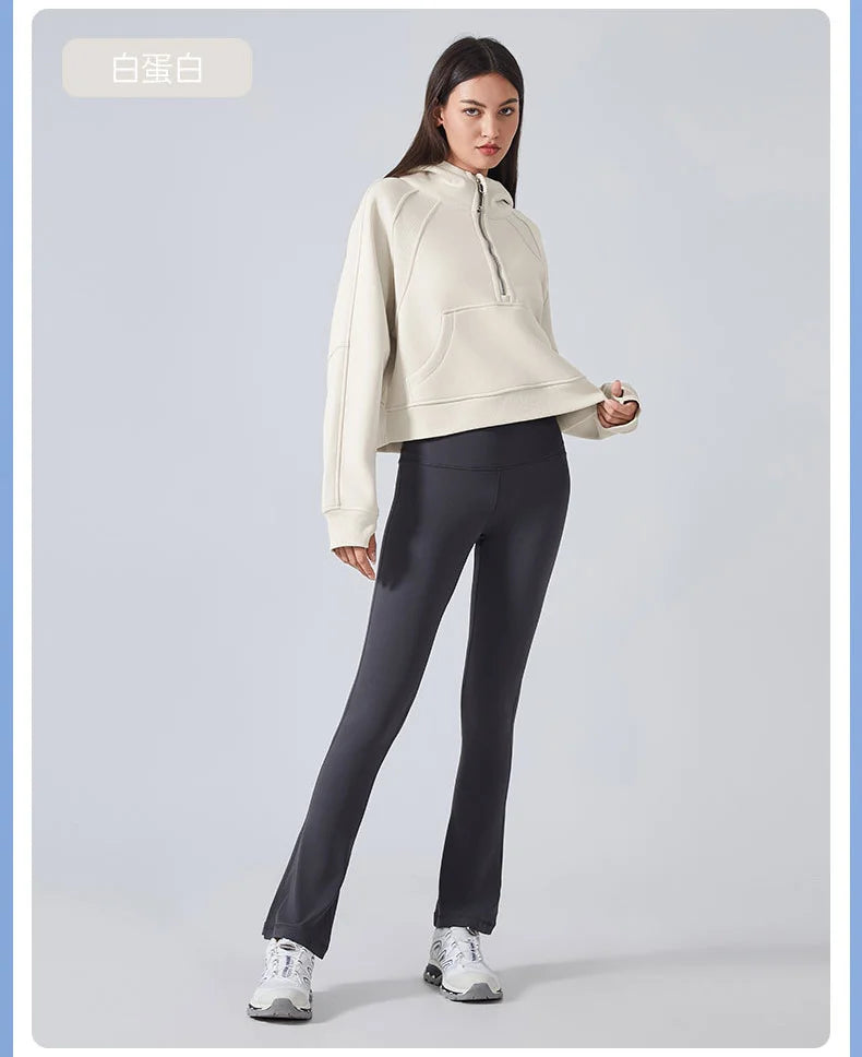 Women's Half-Zip Hoodies Fleece Sweatshirt Sports Jacket with Thumbhole
