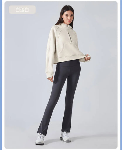 Women's Half-Zip Hoodies Fleece Sweatshirt Sports Jacket with Thumbhole