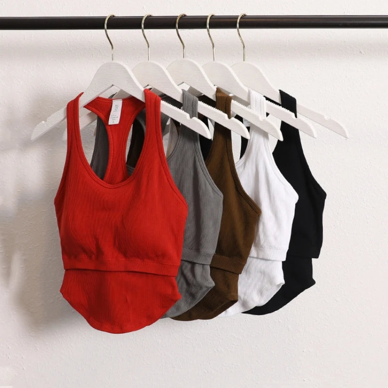 New Workout Backless Sport Tops Sleeveless Shirts Padded Sports Yoga Vest T-Shirt