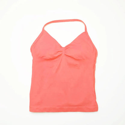 Longline Strappy Top Sports Fitness Tank Top Gym Beautiful Open Back Bra Halter