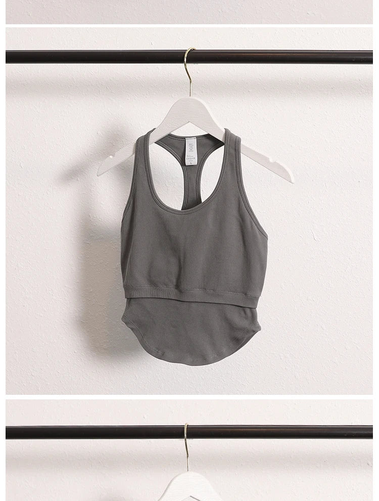 New Workout Backless Sport Tops Sleeveless Shirts Padded Sports Yoga Vest T-Shirt