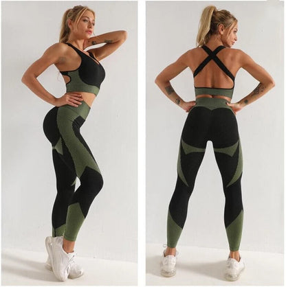 3PC Seamless Gym Clothing Workout Outfit with Jacket Bra & Leggings Set Yoga Suit for Sports Fitness