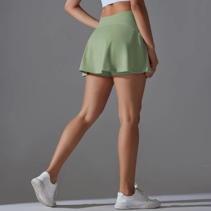 Women Tennis Skirt Ruffled Skirt With Shorts Golf Wear High Waist Breathable Yoga Skort