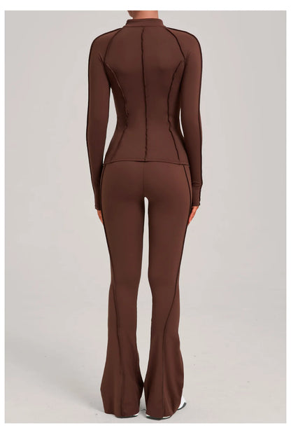 Gym Yoga Outfit Zipper Long Sleeve Fitness Suit Daily Casual Fitness Sportswear Two-Piece Sets