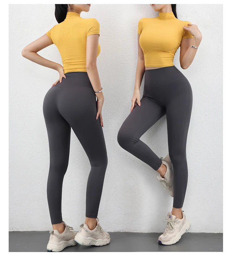 Sports Crop Tops For Women Yoga Wear Short Sleeve Solid Color T shirt