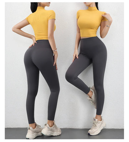 Sports Crop Tops For Women Yoga Wear Short Sleeve Solid Color T shirt