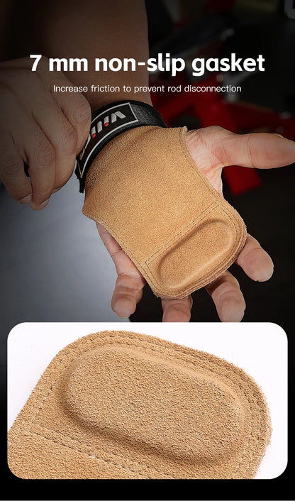 2 Piece Leather Weight Lifting Training Gloves Palm Protection Fitness Grips