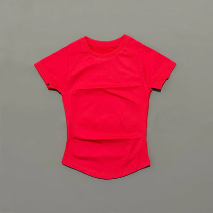 Solid Color Impact Short Sleeve T Shirts Gym Leotard Workout Sports Vest