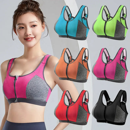 Yoga Sports Bra Push Up Sportwear Workout Vest for Women Front Zipper