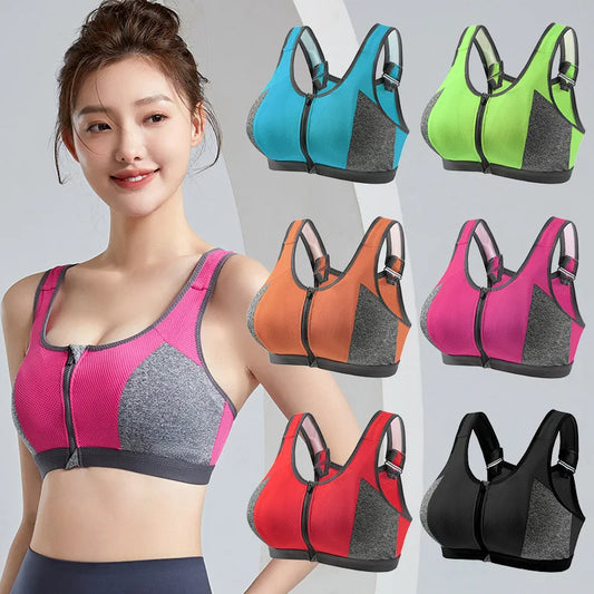 Yoga Sports Bra Push Up Sportwear Workout Vest for Women Front Zipper