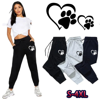 Cute Printed Women Sweatpants Cotton Casual Sports Fitness Solid Jogging Pants