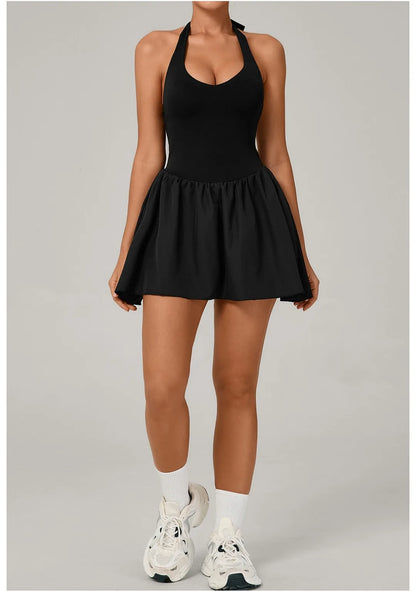 Women's One-piece Tennis Dress Sports  Anti-light Backless Golf Badminton Casual Workout Fitness Dress