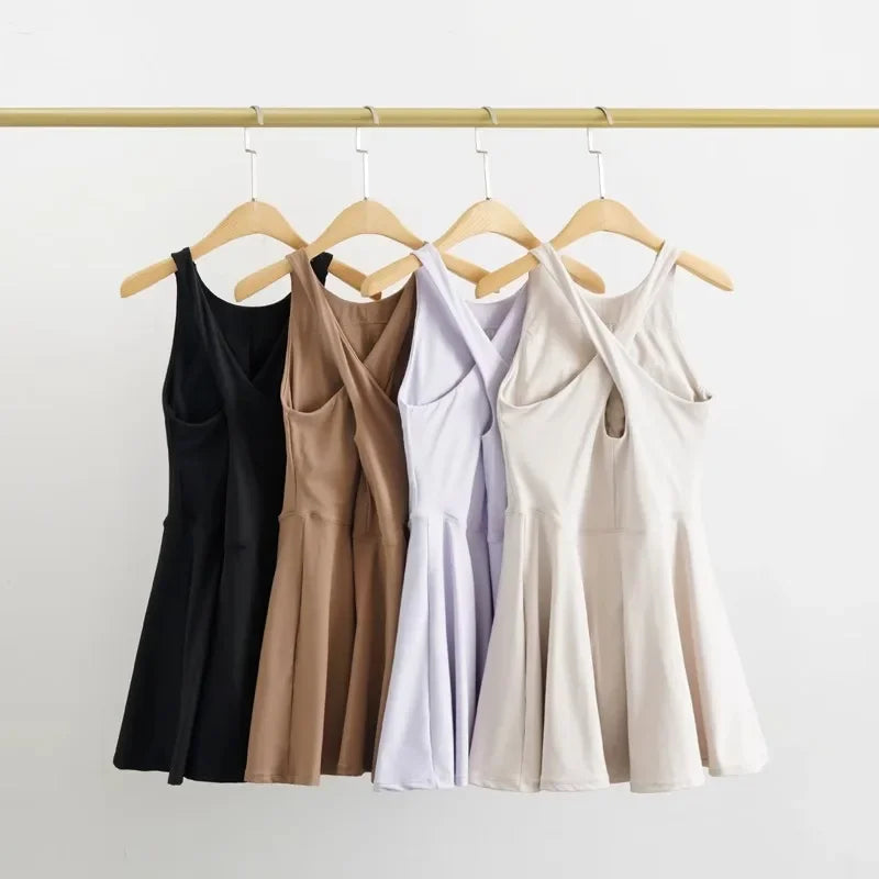 Tennis Dress One-Pieces Slim Fit Soft Athletic Dress with Chest Pads Workout Dress Golf Clothes