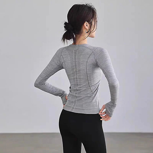 Yoga Clothes Sports Tops, Round Neck,, Seamless, Slim, Fitness Workout Long Sleeves Gym T shirt,
