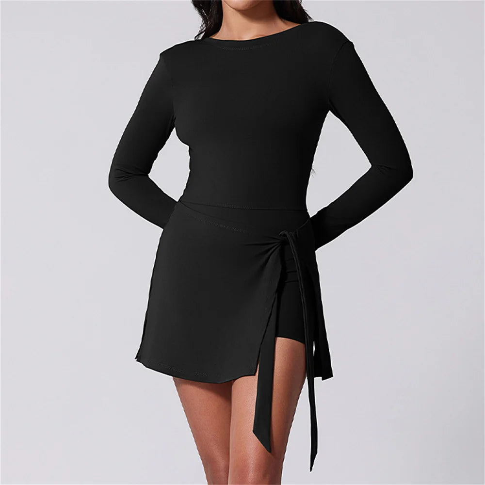 Tennis Dress for Women with Built in Shorts Athletic Dresses Sleeveless Boat Neck Active Workout Skort Dress